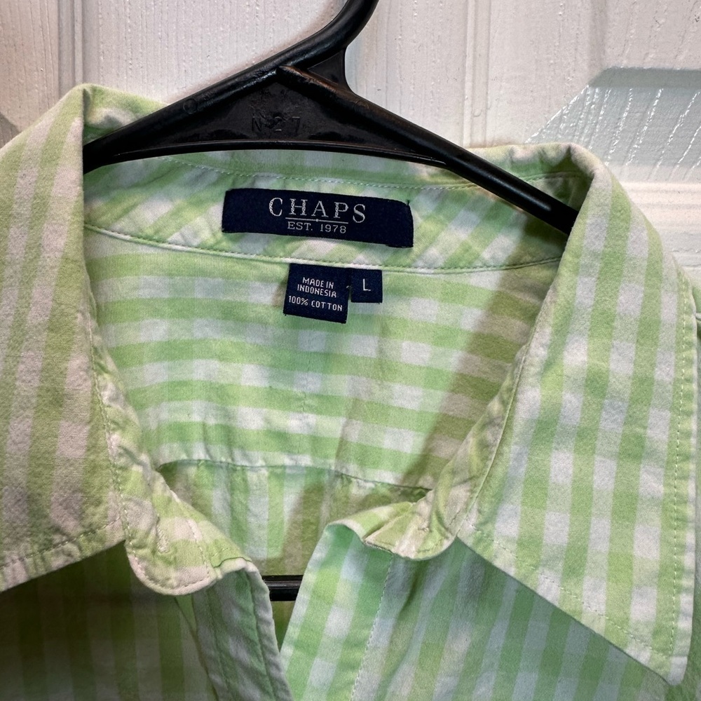 Chaps Light Green Gingham Button-Down Shirt - Picture 2 of 3